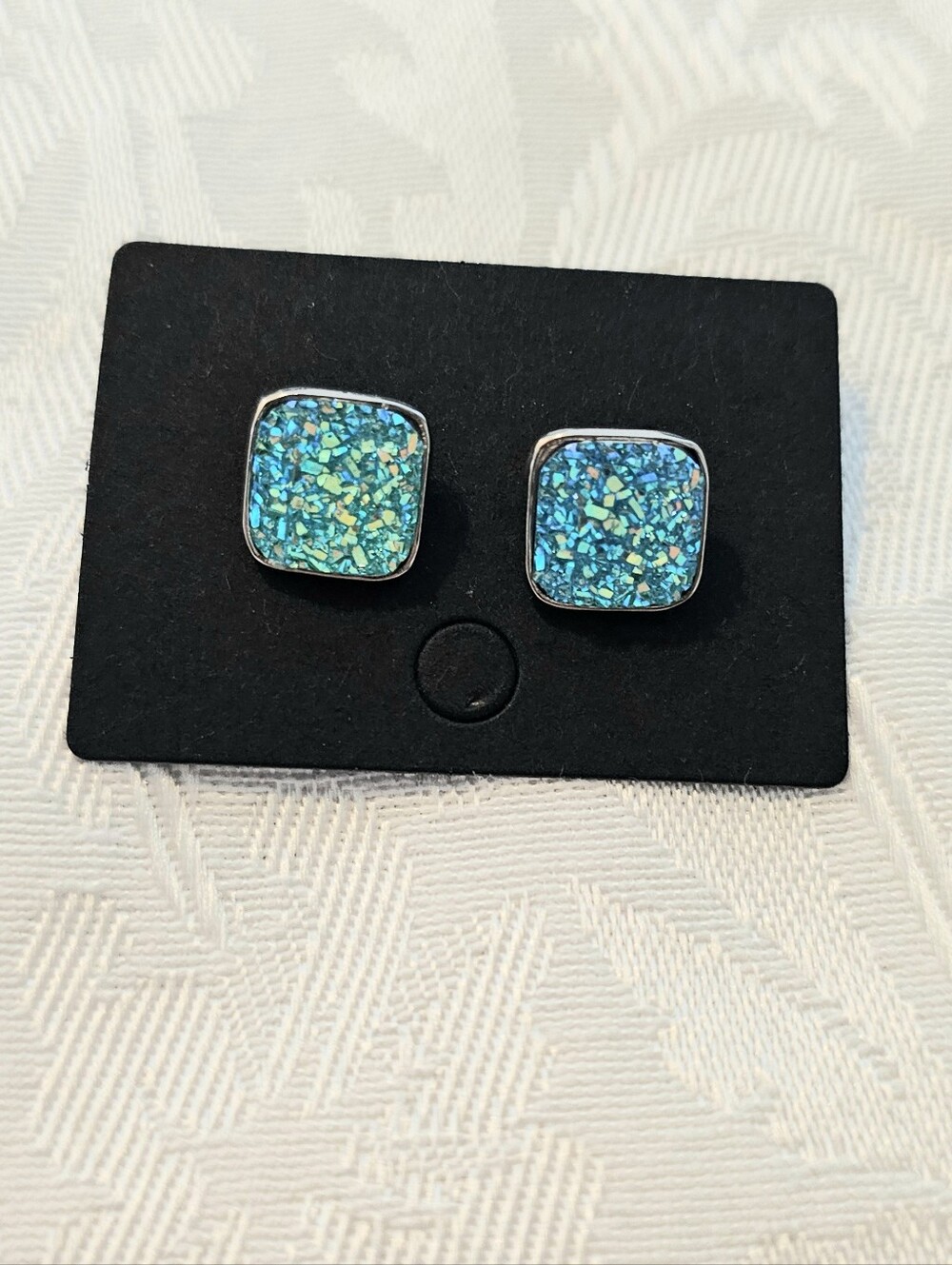 Vibrant Turquoise/Aqua Sparkle DRUZY Stud Earrings with Iridescent Coating